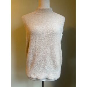 BAILEY 44 Cream Fuzzy Mock Sleeveless Sweater M boho Capsule classic elegant y2k